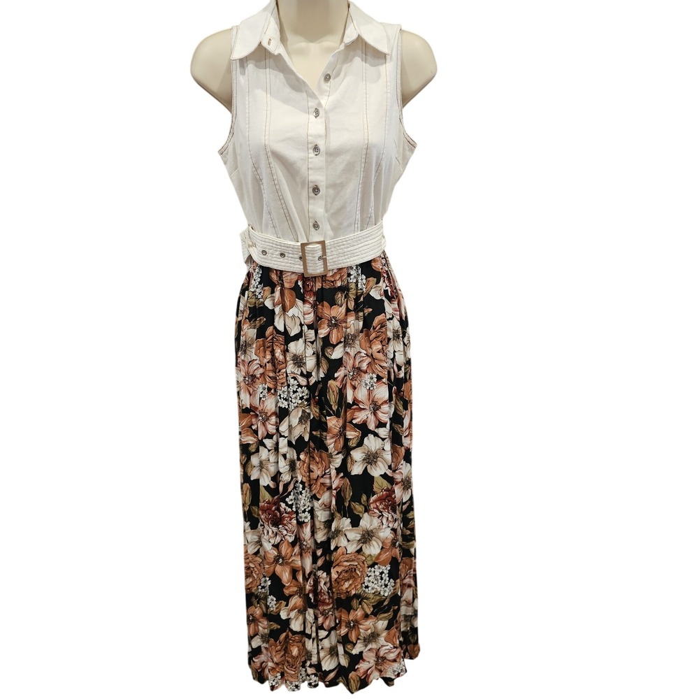 Given Kale White And Floral Maxi Dress Medium NWOT Sleeveless